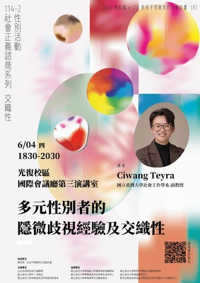 【2026台南粉紅點X115性別平等教育日(4)】《多元性別者的隱微歧視經驗與交織性》圖片